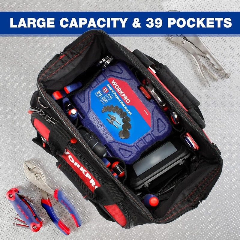 16" Wide Mouth Tool Bag 46 Pockets Waterproof Rubber Base Organizer4