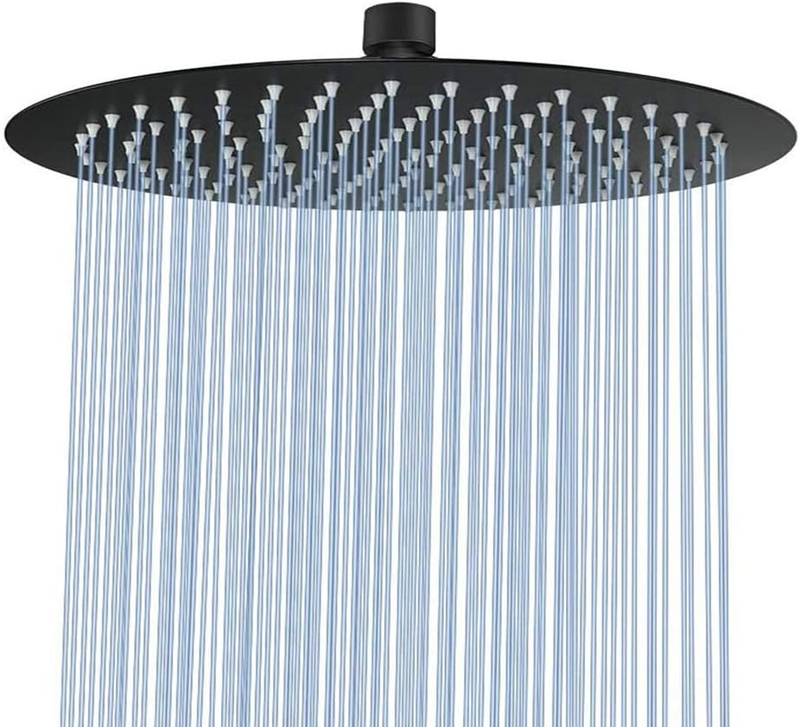 12" Matte Black Rain Shower Head, Ultra-Thin High Pressure Stainless Steel0