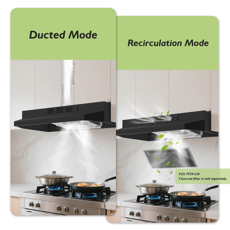 Black 24" Under Cabinet Range Hood 300CFM 2-Speed Ducted/Ductless2