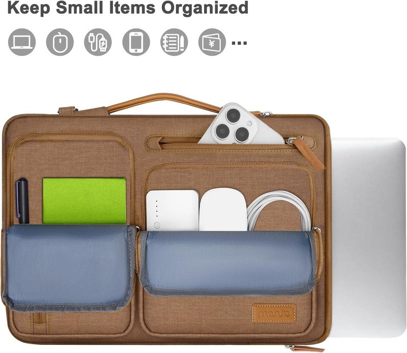 15.6 Inch Laptop Shoulder Bag 360 Protective Messenger 4 Zipper Pockets Mocha2