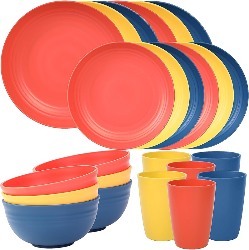 24 Piece Unbreakable Dinnerware Set Plates Bowls for 6 Camping Multi Color0