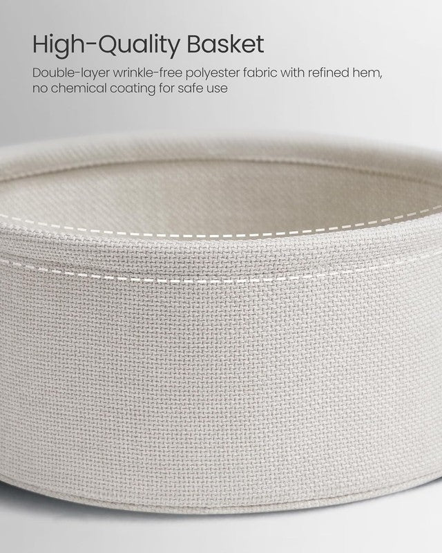 Modern Round Side Table Nightstand with Fabric Basket Cement Gray Cream5