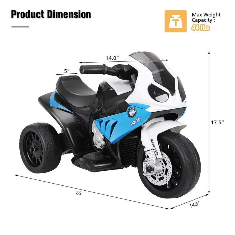 6V Licensed Kids Electric 3-Wheel Motorcycle Ride-On Blue with Music & Light2