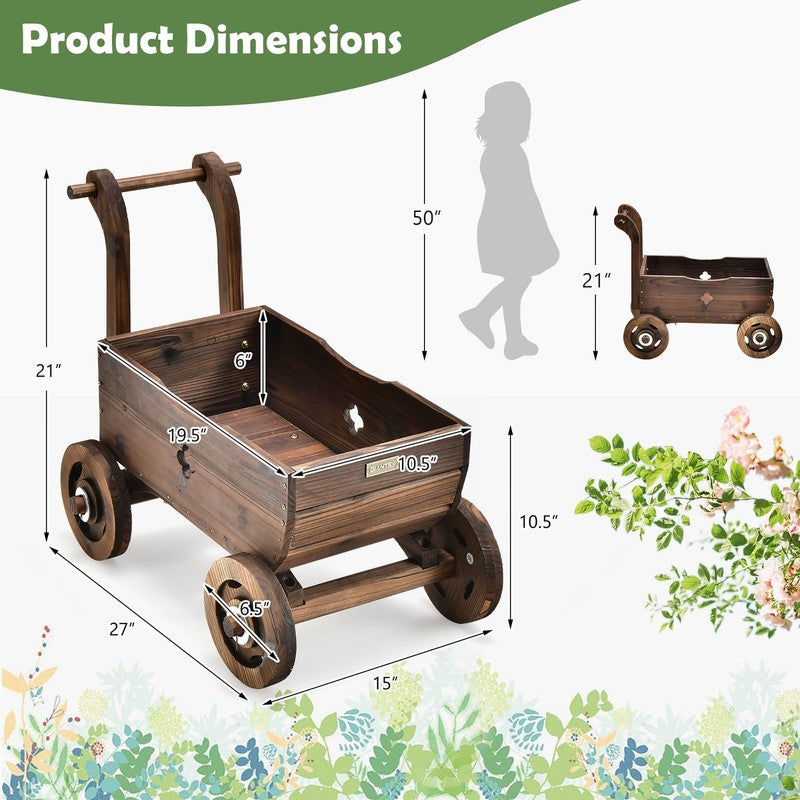 Decorative Wagon Cart Plant Flower Pot Stand Wooden Raised Garden Planter Box2
