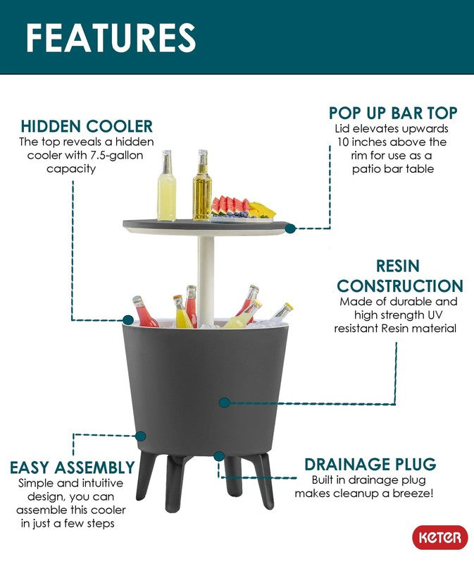 Modern 2-in-1 Cooler & Side Table Outdoor Patio Bar Gray2