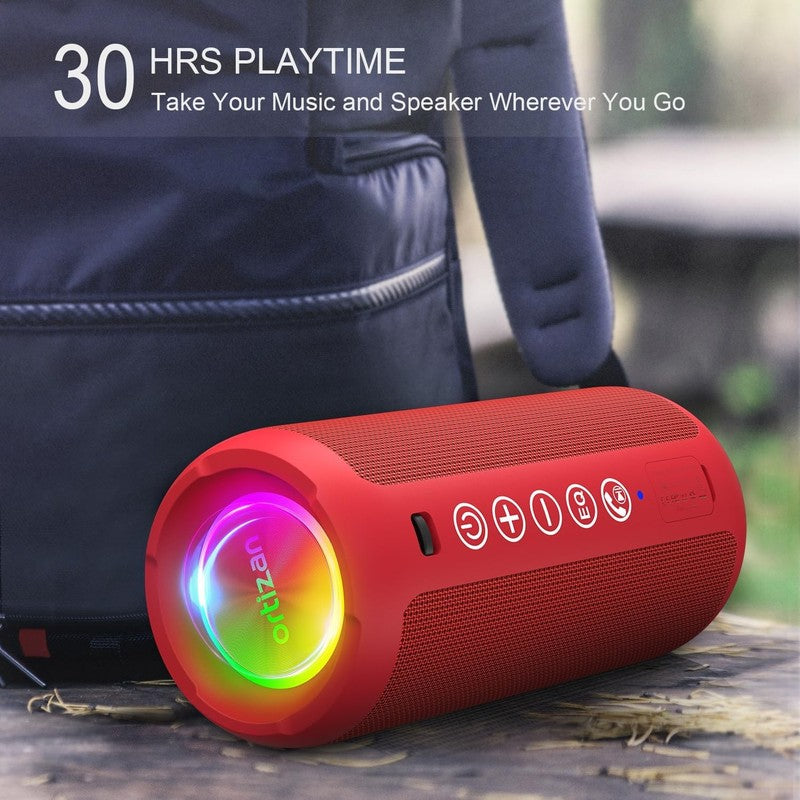 Portable Bluetooth Speaker 24W, IPX7, Deep Bass, LED, 30H Playtime, Red3