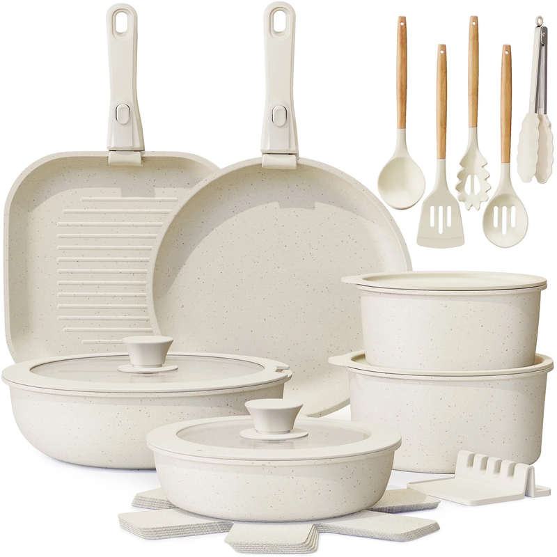 22 Piece Pots and Pans Set Non Stick, Cookware Set with Detachable Handles, Oven10