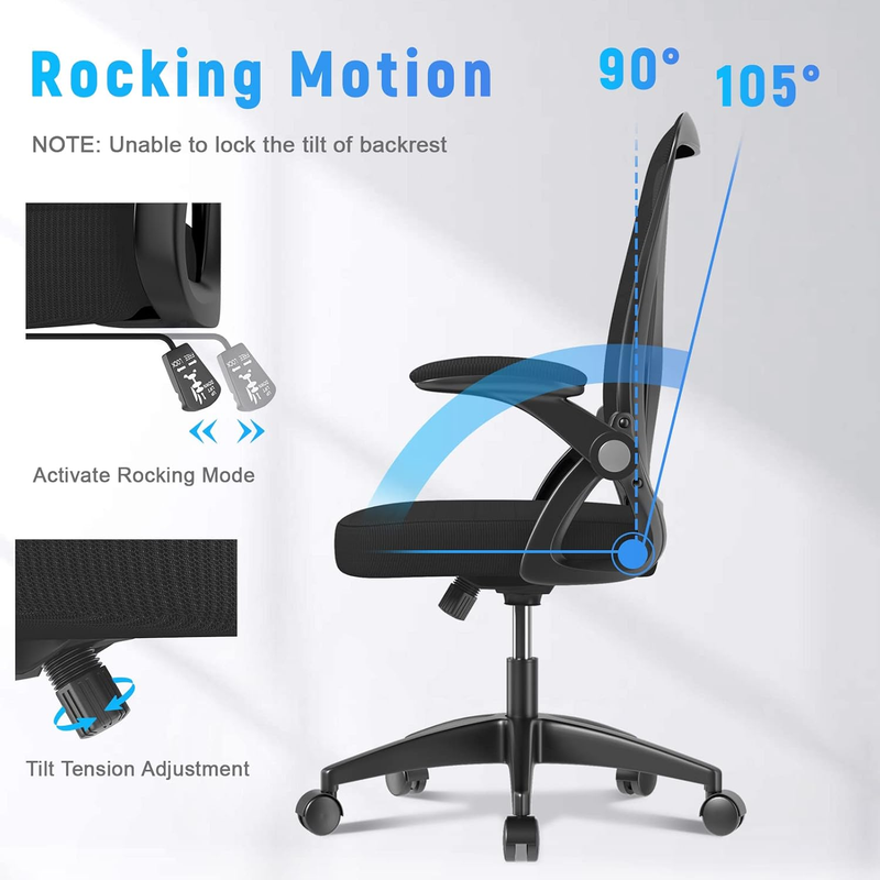 Ergonomic Mesh Office Chair Mid Back Swivel Desk Chair Flip Up Arms Black9