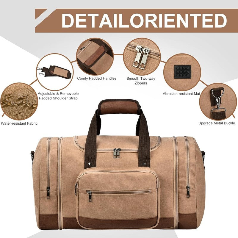 50L Canvas Travel Duffle Bag Coffee Overnight Weekender Gym Carry On4