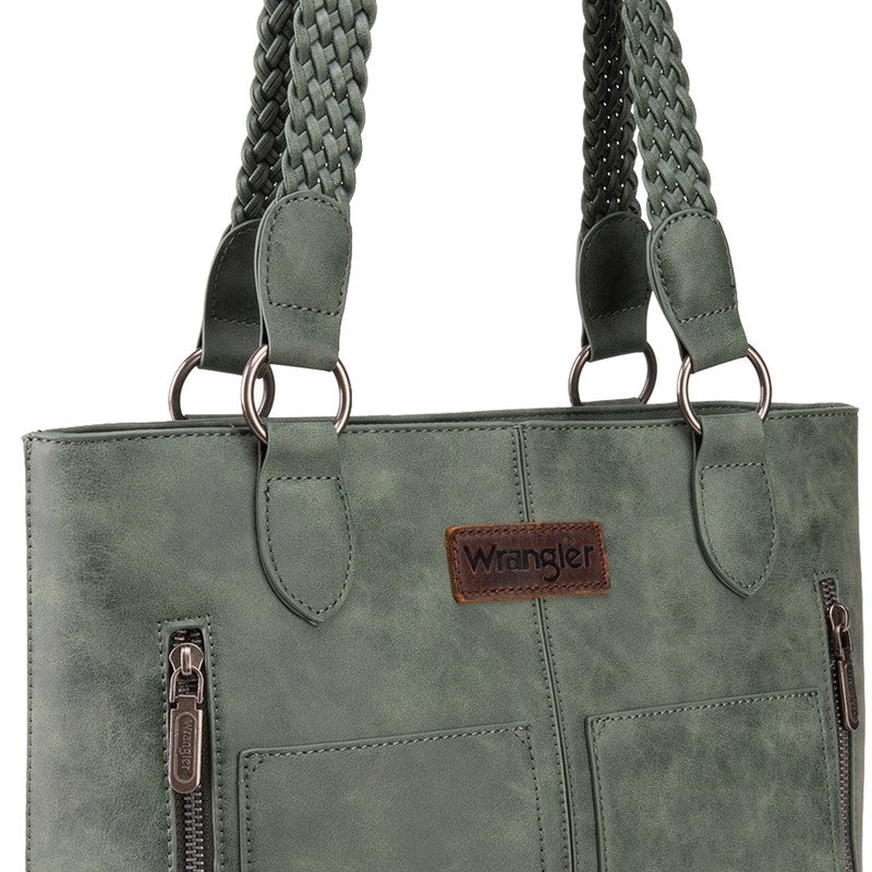 Wrangler Distressed Tote Bag Women Western Purse Multi Pocket Shoulder Bag Olive5