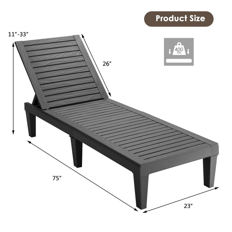 Patio Outdoor Chaise Lounge Chair Recliner W/ Adjustable Backrest Black2