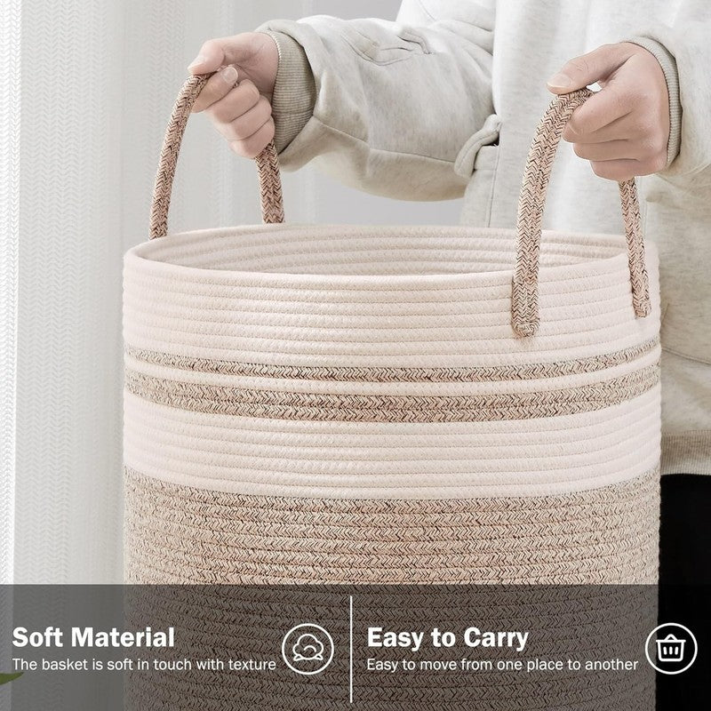 58L Woven Rope Laundry Hamper Basket, Tall Clothes Bin for Bedroom Brown2