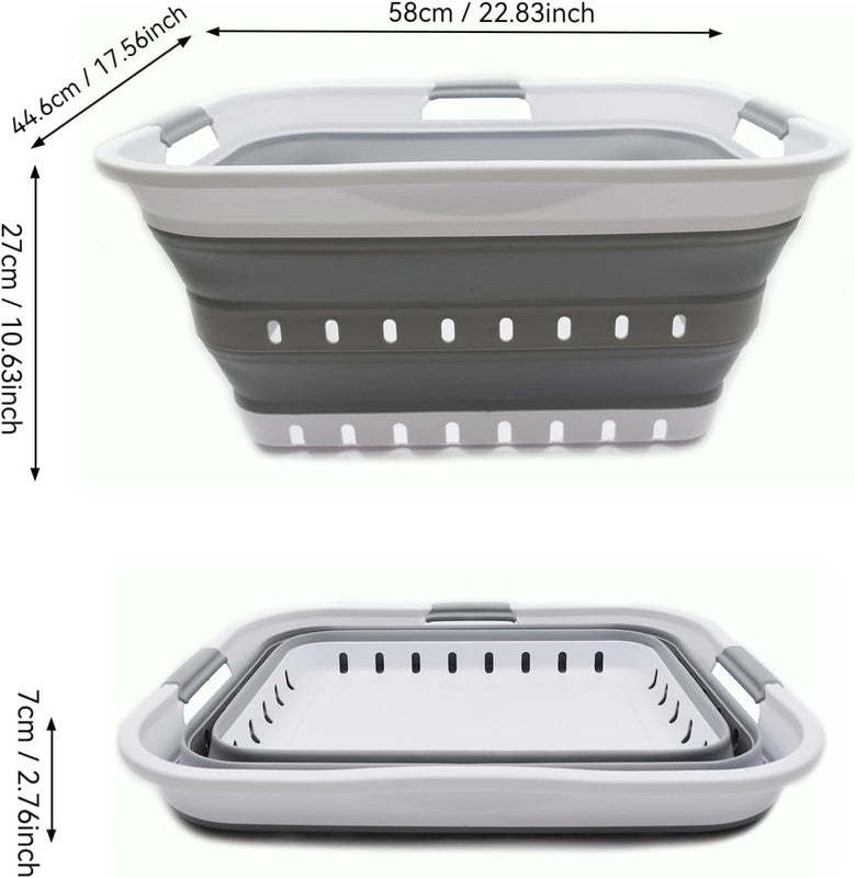 42L (11 Gal) Collapsible Plastic Laundry Basket White/Grey Foldable Hamper2
