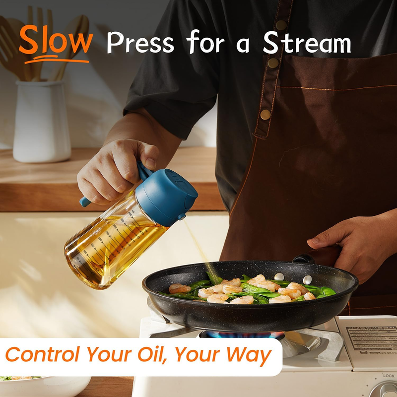 16oz Glass Olive Oil Sprayer 2 in 1 Dispenser Bottle Air Fryer BBQ Black Navy2