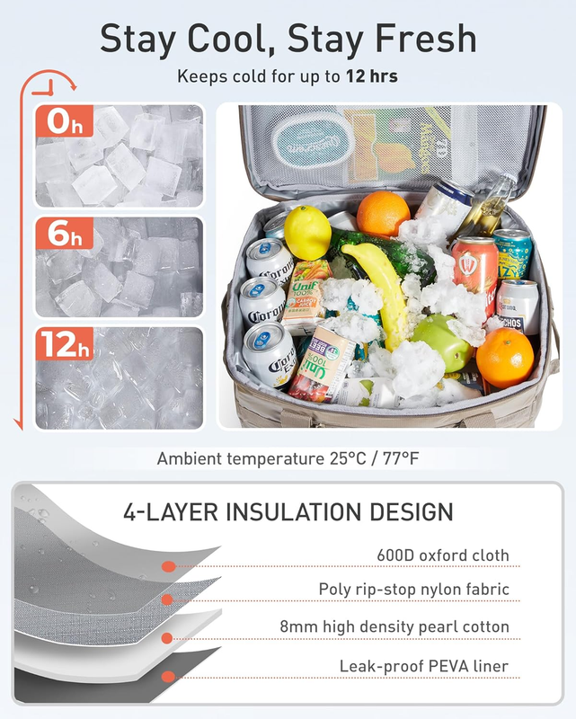 Soft Sided Cooler Bag 48-Can Insulated Collapsible Leakproof Picnic Beach Travel1