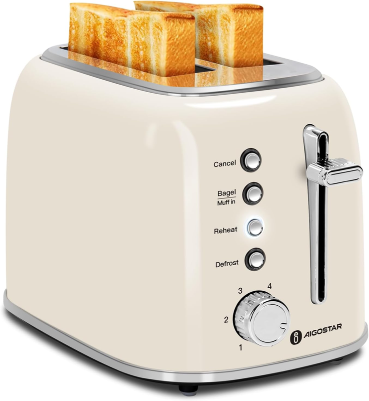 Retro 2-Slice Toaster Cream White Extra-Wide Slot Stainless Steel0