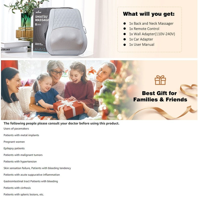 Neck & Back Massager w/ Heat, 3D Shiatsu Deep Kneading Pillow, Black2