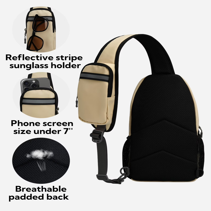 Unisex Hiking Travel Nylon Sling Bag Cross Body Shoulder Chest Bag,Beige1