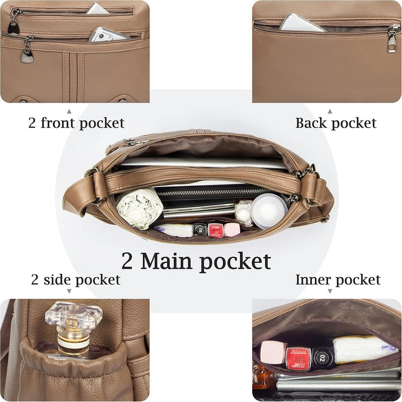 Women Soft PU Leather Crossbody Bag Multi Pocket Shoulder Handbag Tote Satchel4