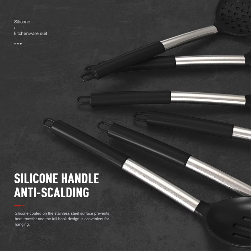 Silicone Cooking Utensils Set Heat Resistant Kitchen Tools Black1