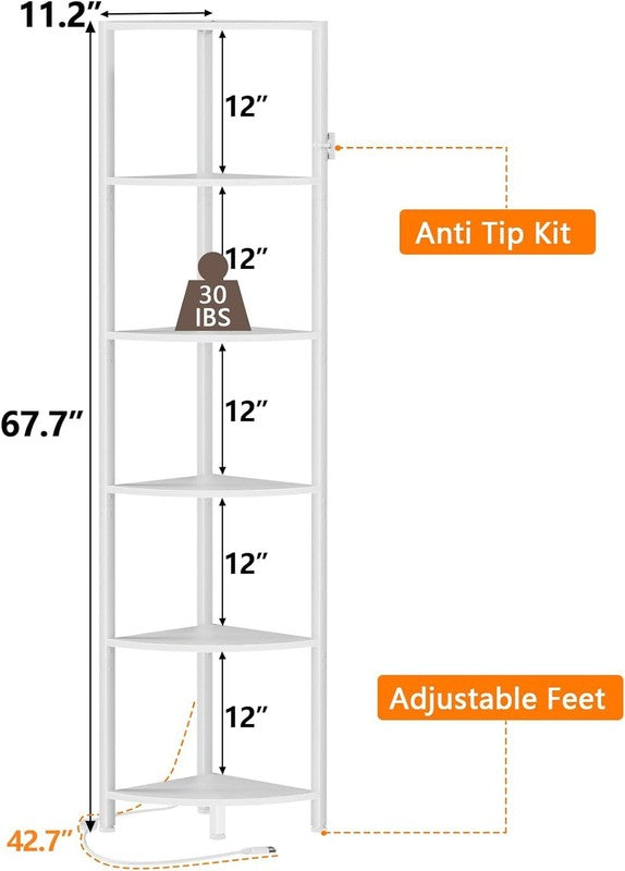 6 Tier Corner Shelf with LED Light, 67.5” Tall Standing Shelf Organizer Shelf1