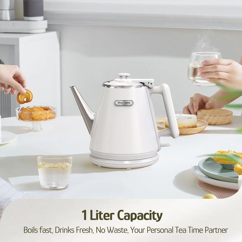 Electric Kettle 1L 800W Stainless Steel Cordless Double Wall Pearl White1