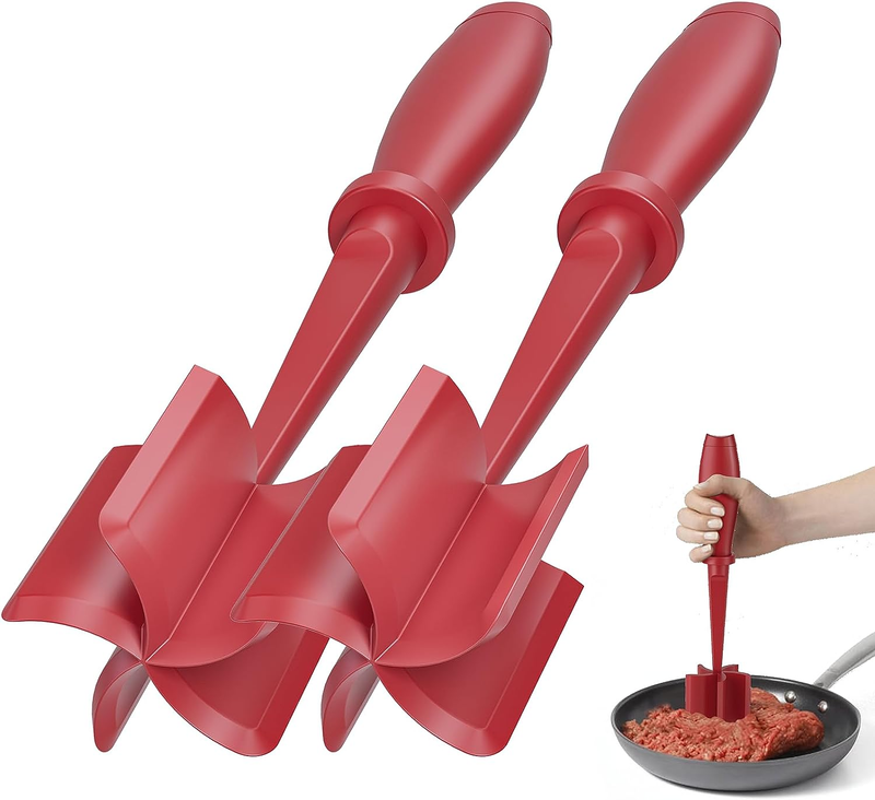 2 Pcs Meat Chopper Hamburger Grinder Ground Beef Turkey Masher Red10
