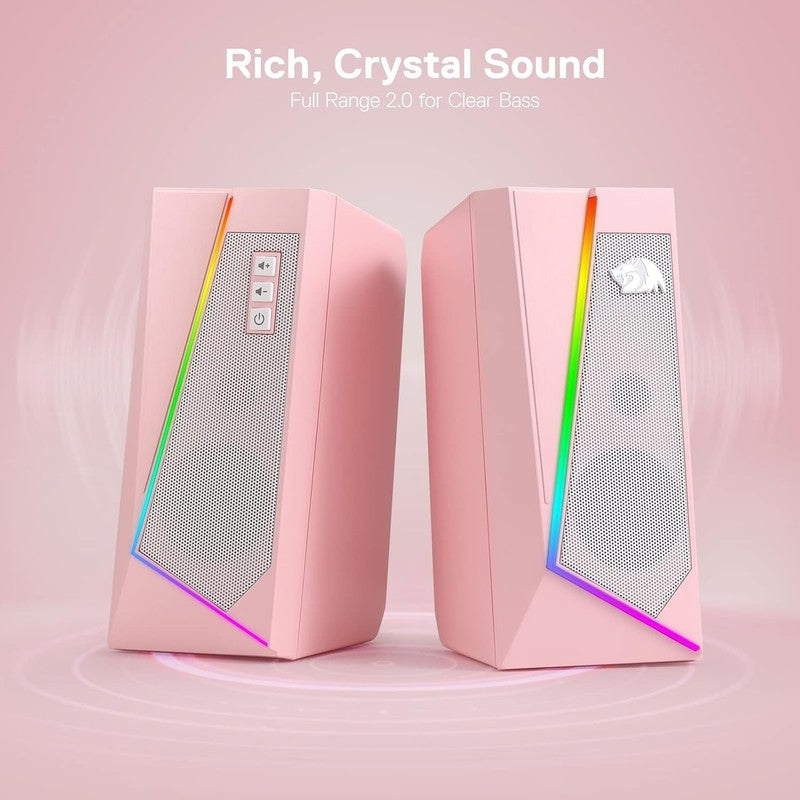 GS520 RGB Desktop Speakers Pink 2.0 USB PC Stereo LED 6 Modes 3.5mm2