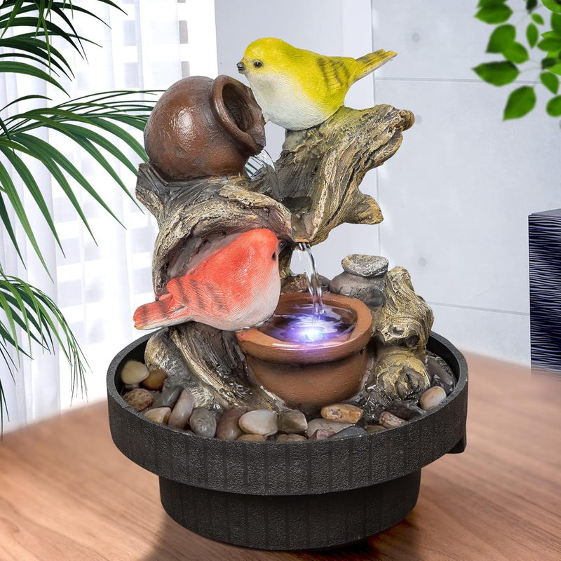 Indoor Tabletop Water Fountain LED Desktop Feng Shui Relaxation Home Decor9