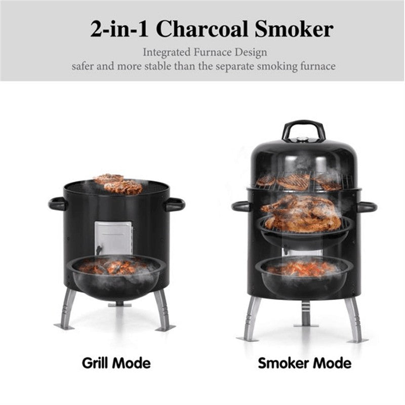 17 Inch Vertical Charcoal Smoker Grills 2 in 1 BBQ Grill & Smoker, Black0
