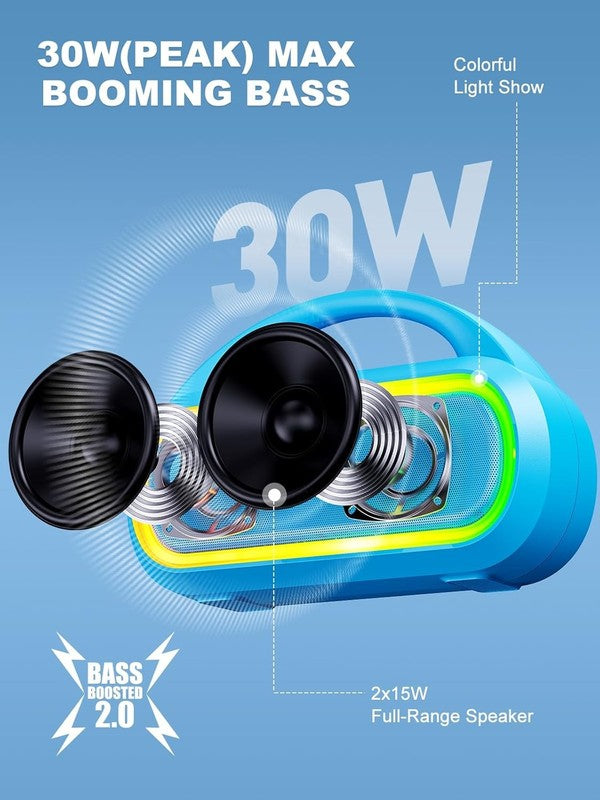 30W Bluetooth Speaker, 100Ft Range, TWS, RGB Lights, BT5.3, Sky Blue1