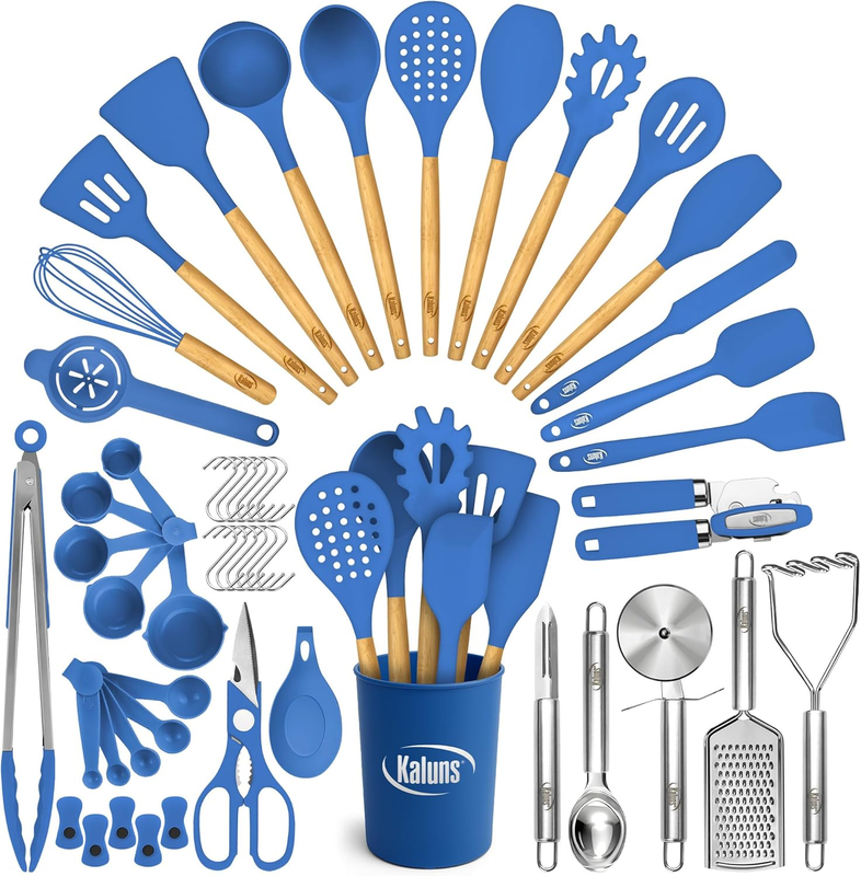 50PC Silicone Cooking Utensils Set 800F Heat Resistant Wooden Handle8