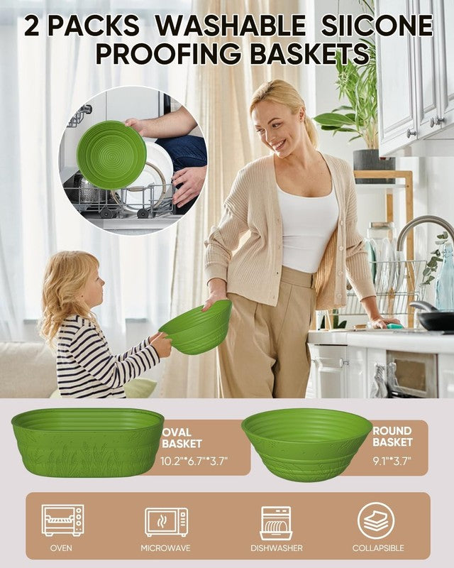 Sourdough Starter Kit 34oz with 2 Bread Proofing Baskets   Green4