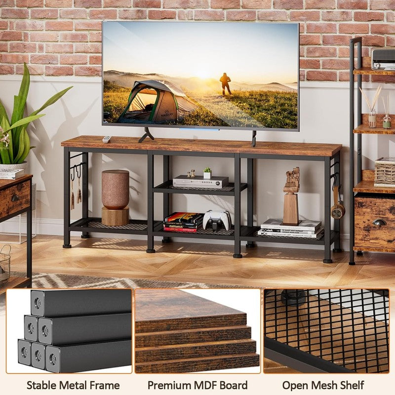TV Stand for up to 55" TVs, Entertainment Center with Open Storage, Rustic Brown3