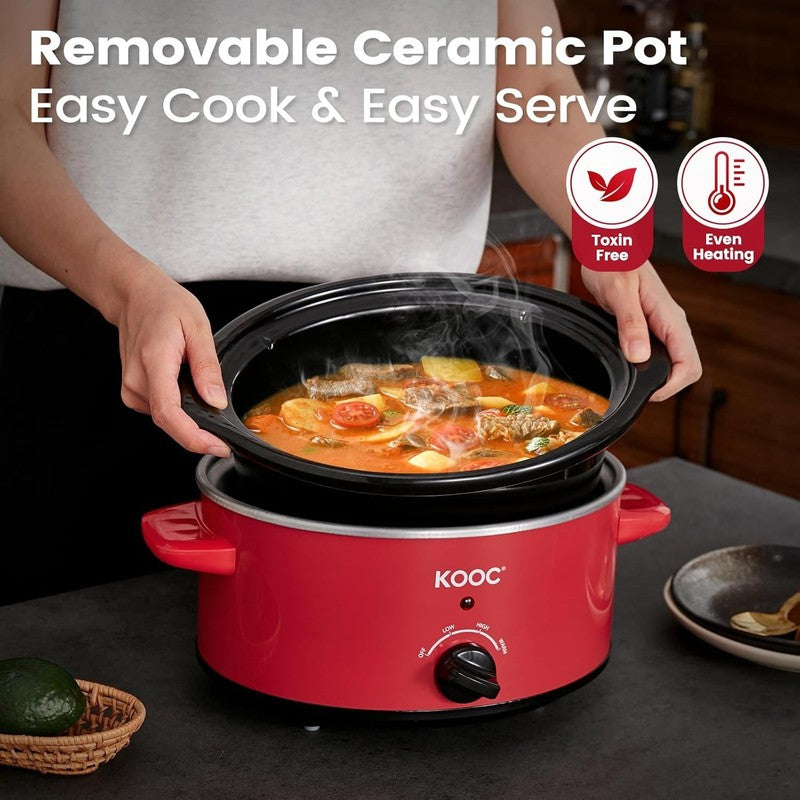 4Qt Slow Cooker 3-Setting Dishwasher Safe Ceramic Red Ellipse Pot4