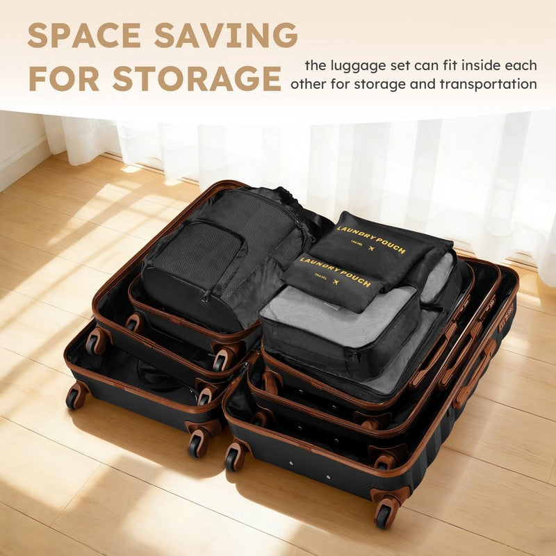 10 Piece Luggage Set Hardside Suitcase 28 24 20 Inch Backpack Black Brown9