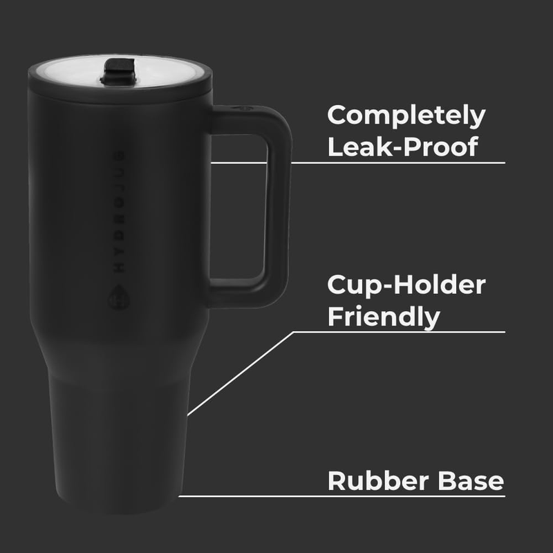 Traveler   40 Oz Water Bottle with Handle & Flip Straw   Fits in Cup Holder, Lea1