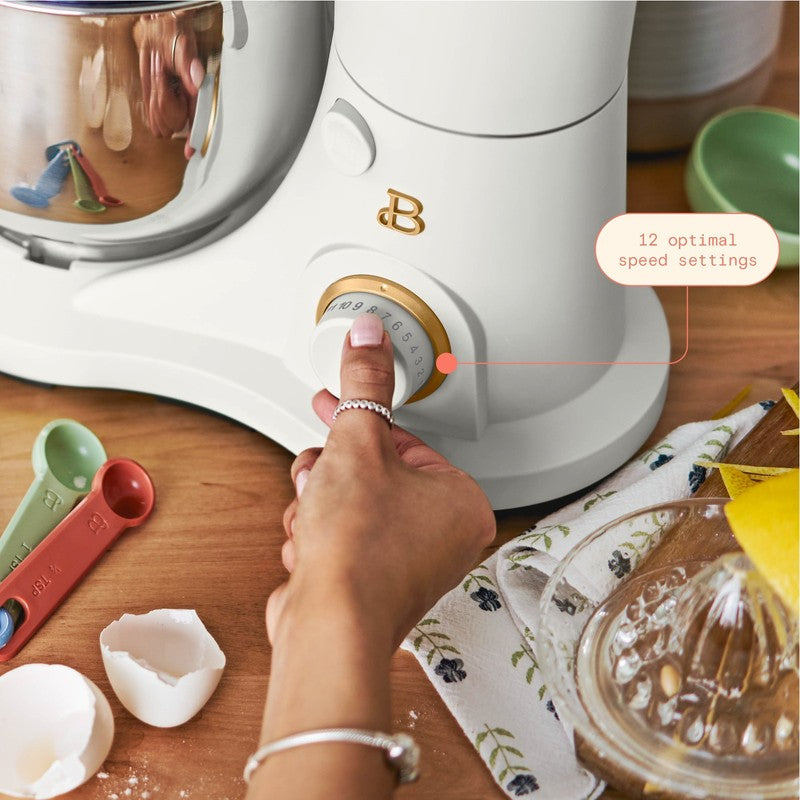 3.5 Qt Stand Mixer White Icing w/ Flat Beater Dough Hook & Whisk4