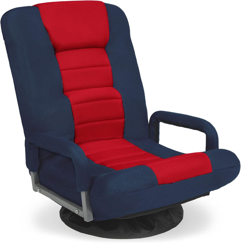 Gaming Floor Rocker Chair 360° Swivel, Lumbar Support, Blue/Red8
