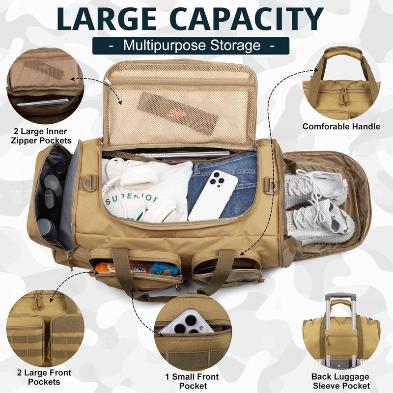 Tactical Gym Bag for Men，50L Large 3 in 1 Sports Duffle Bag with Shoes Compartme2