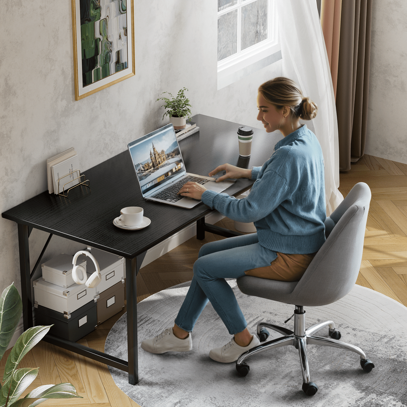 47" Computer Desk Small Office Modern Writing Desk w/ Storage & Headphone Hook2