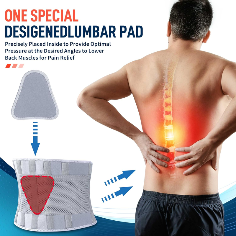 Back Brace Lumbar Support Belt Lower Back Pain Relief Breathable Gray L/XL1