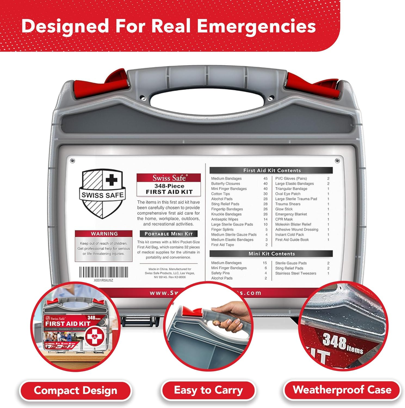 2 In 1 First Aid Kit for Car, Travel & Home, Businesses   Bonus Mini Kit for Med7