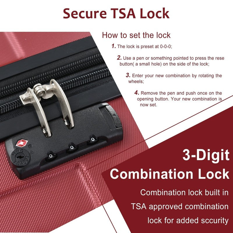 24" Checked Luggage 65L Hardshell Suitcase TSA Lock Spinner Wheels Red4