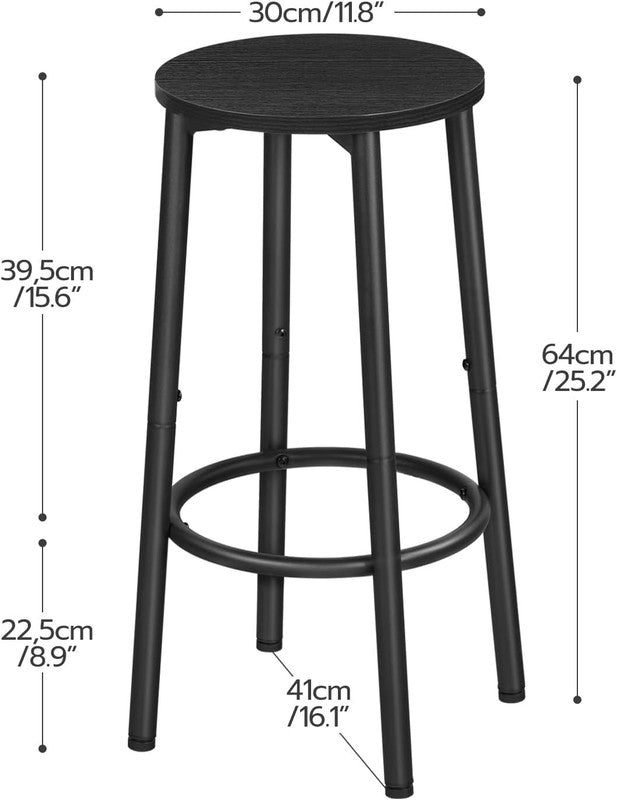 Set of 2 Bar Stools Round Kitchen Chairs with Footrest Black2