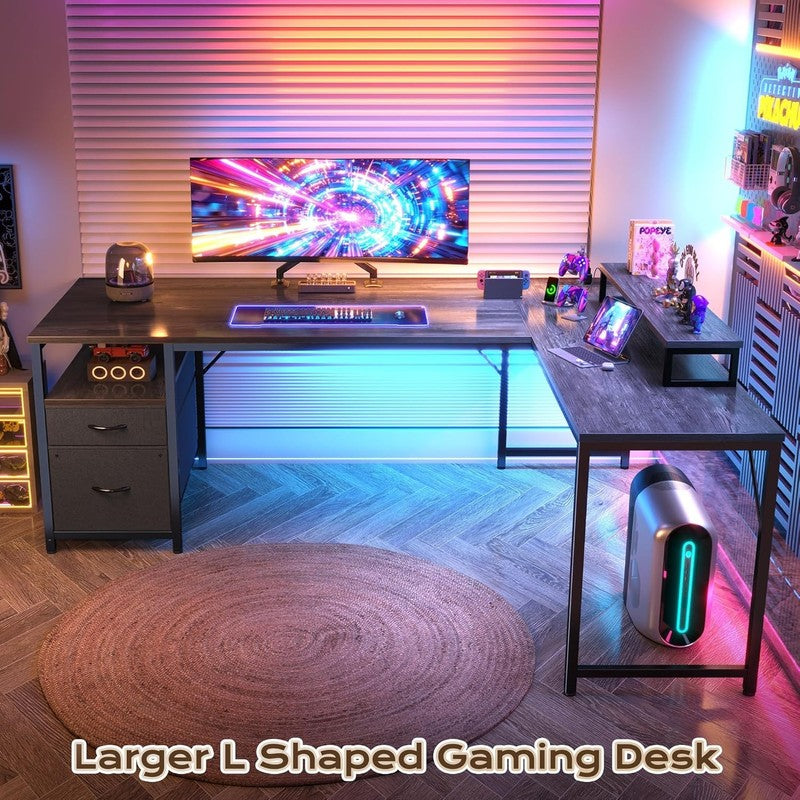 63'' L Shaped Desk w/ USB C Power Outlets Corner Office Desk Grey7