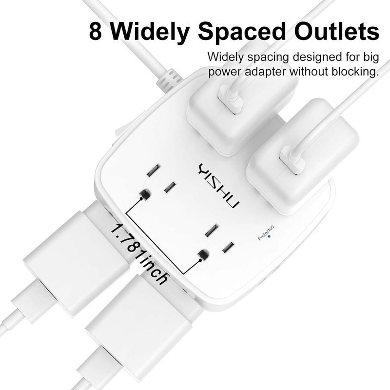 6FT Surge Protector Power Strip 8 Outlets 4 USB Flat Plug Extension Cord2