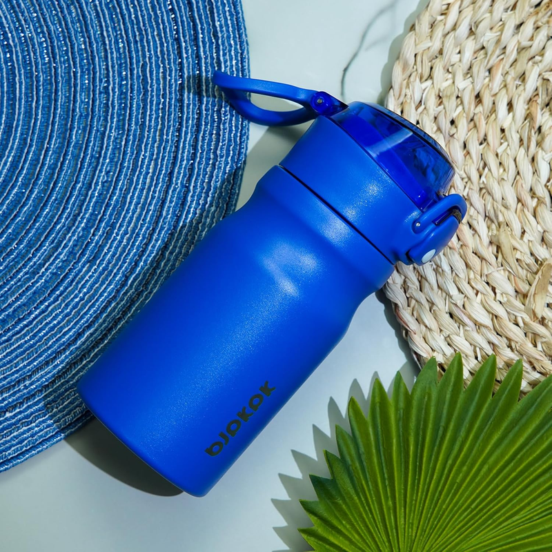 14oz Insulated Water Bottle Stainless Steel Straw Lid Handle Blue4