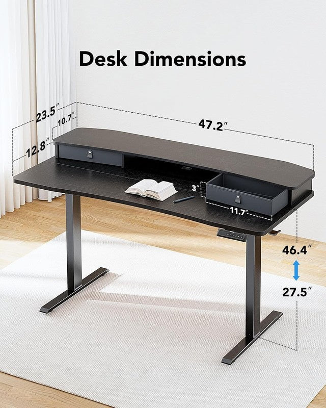 48x24 Electric Standing Desk w/ 2 Drawers 4 Presets Hooks Black1