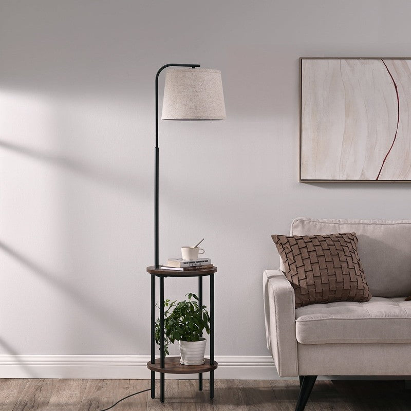 62" Rustic Farmhouse Wooden Floor Lamp with Table, Brown Lamp for Living Room5